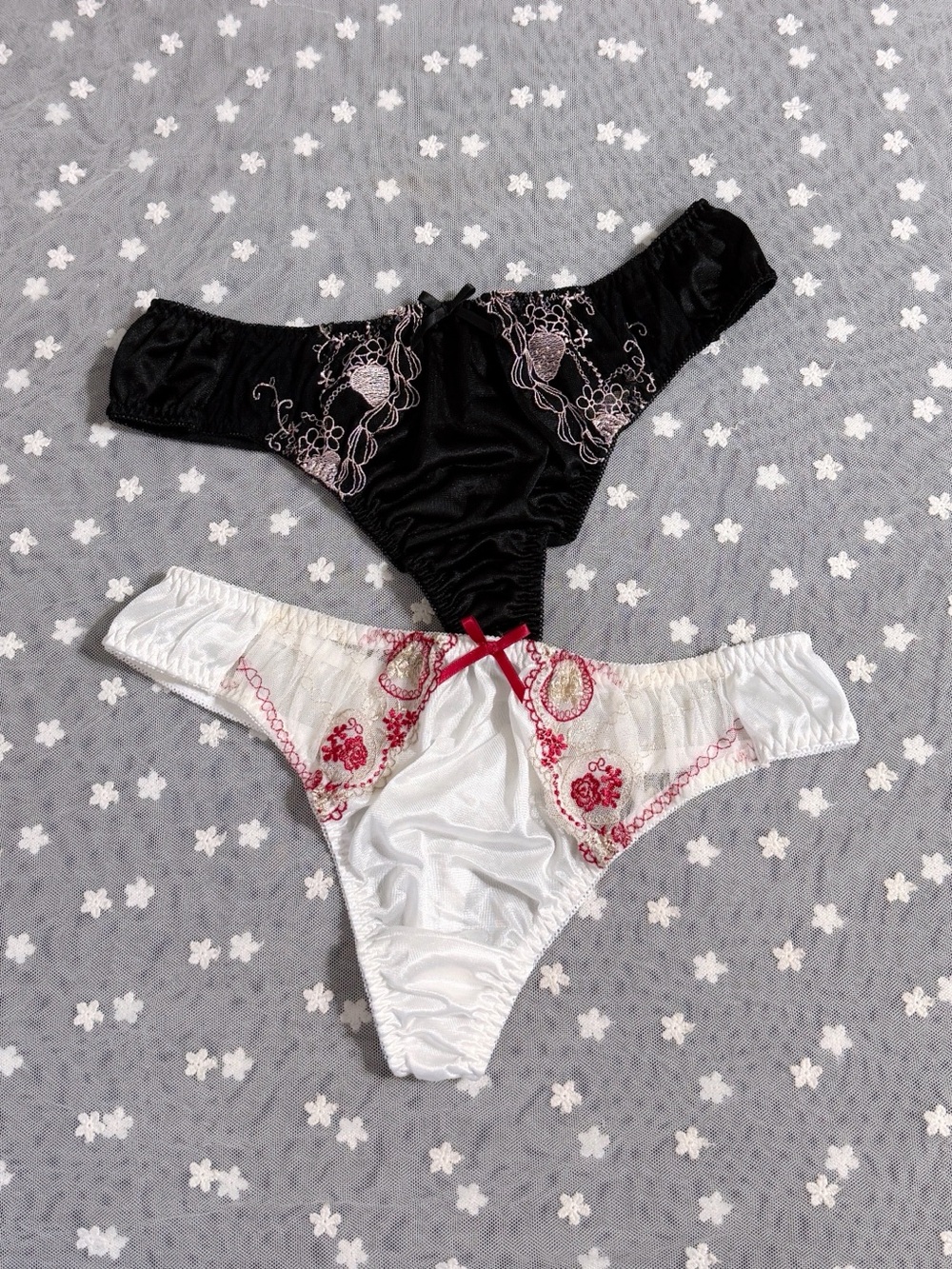 Set Of 2! US-L/JP-4L Japanese Embroidery Silky Smooth Nylon Thong Panties